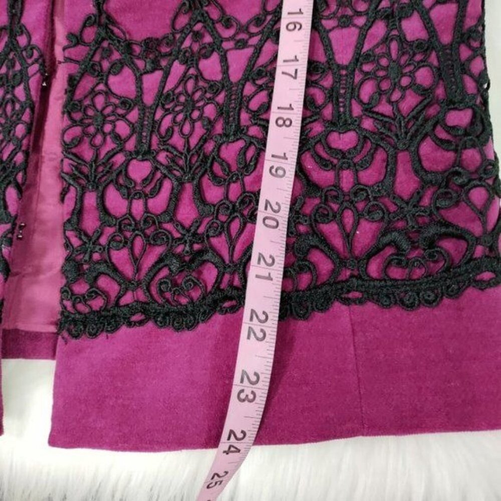 Maggy London Womens Fuchsia Blazer Jacket With Black Lace Trim Size 12 - Picture 9 of 14